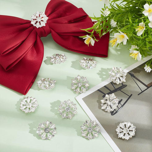 FINGERINSPIRE 12 Pcs Flower Rhinestone Shank Buttons 1.1" Clear Crystal Floral Sew On Button with 1-Hole Rhinestone Silver Alloy Button Flatback C...