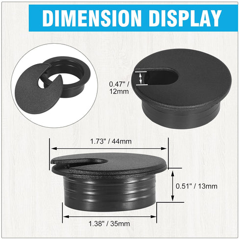 1-3/8" Black Desk Grommet, JTemgle Plastic Cable Hole Cover Computer Table Cord Wire Organizer Caps Desktop Cord Management for Home Office TV Sta...