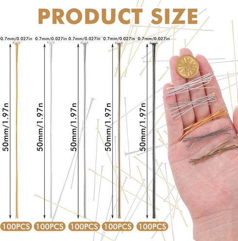 500pcs Flat Head Pins, 2 Inch Metal Eye Pins for Jewelry Making 0.7mm Beading Pin Long Straight Head Pins for DIY Craft Earring Bracelet Necklace ...