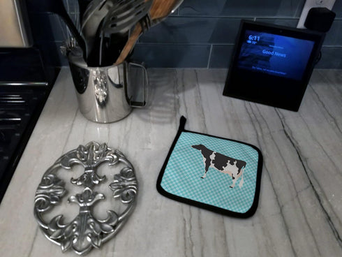 Caroline's Treasures BB7996PTHD Holstein Cow Blue Check Pair of Pot Holders Kitchen Heat Resistant Pot Holders Sets Oven Hot Pads for Cooking Baki...
