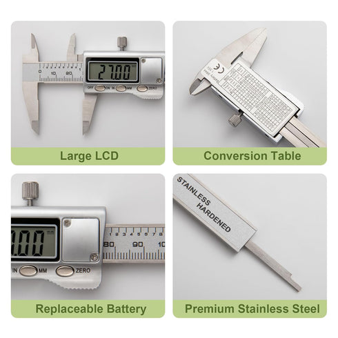 All-Metal Digital Caliper 0-4"Measuring Tool, Micrometer Caliper with Auto-Off Feature, Interchangeable Between inches and millimeters for DIY/Hou...