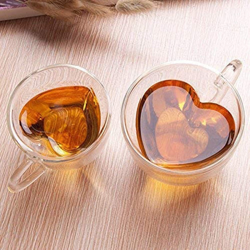 2 Pack/Set Heart Shaped Double Layer Drinking Glass Mug Heat Resistant Milk Lemon Juice Cup Tea Cups Coffee Mugs Gifts 150ML...