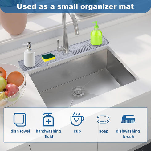 Longer Sink Splash Guard Mat 33 inch, Silicone Faucet Handle Drip Catcher Tray, Longer Silicone Sink Mat for Kitchen Bathroom, Drip Protector Spla...