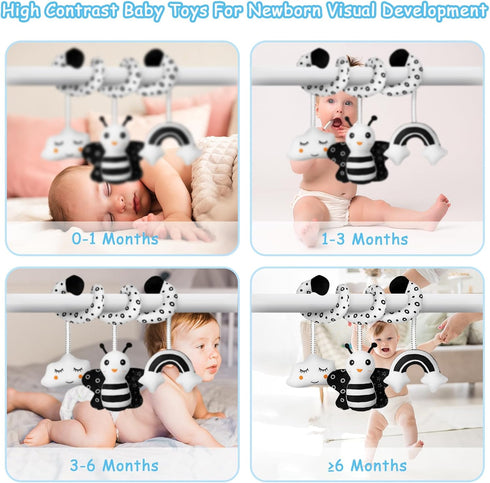 FATI Baby Spiral Car Seat Toys Hanging Toys, Black and White High Contrast Newborn Sensory Toys for 0 3 6 9 12 Months Girls Boys Gift, Carseat Toy...