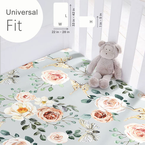 GRSSDER Stretchy Ultra Soft Jersey Knit Fitted Pack n Play Sheets Set 2 Pack, Portable/Mini Crib Sheets for Girls, Watercolor Flowers and Fruits...