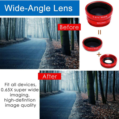 KINGMAS 3 in 1 Universal Fish Eye & Macro Clip Camera Lens Kit for iPad iPhone 7 6 5 Samsung BlackBerry HTC and Most Smartphones (Red)......