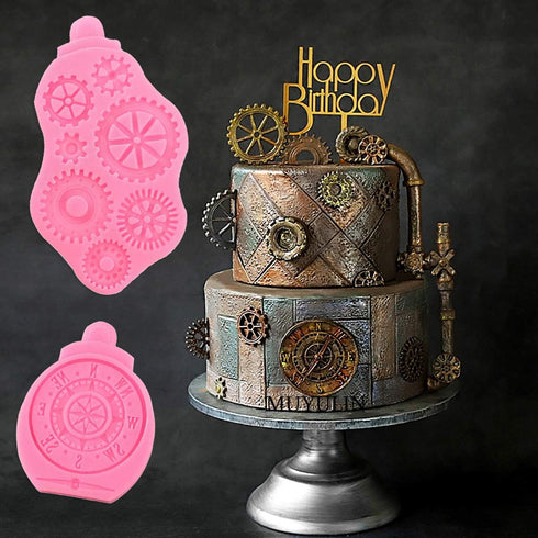 Steampunk Fondant Molds, Silicone Gears Teeth Moulds for Steampunk Travel Themed Cake Decoration, Chocolate Candy Sugarcraft Cupcake Topper, Polym...