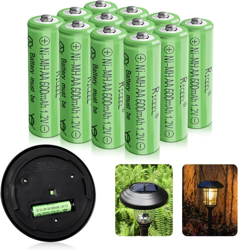 Rechargeable AA Batteries for Solar Lights 600mAh Double AA Battery 1.2V AA Rechargeable Batteries Solar Battery Batteries AA Size Garden Lights, ...