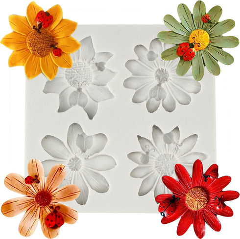 Daisy Chrysanthemum Flower Silicone Mold Flower Fondant Cake Chocolate Mold For Sugar Cake Decorating Cupcake Topper Candy Gum Paste Polymer Clay...