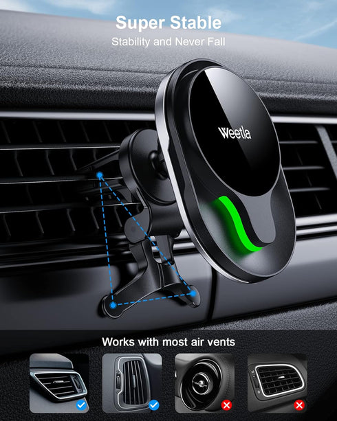 weetla Fits iPhone MagSafe Car Mount Charger,Magnetic Wireless Car Charger for Air Vent Mount Compatible with iPhone 14/13/12 Series and Magnetic ...