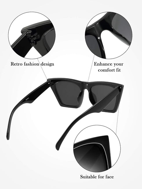 2 Pair Vintage Square Cat Eye Sunglasses Women Retro Trendy Cateye Sunglasses...