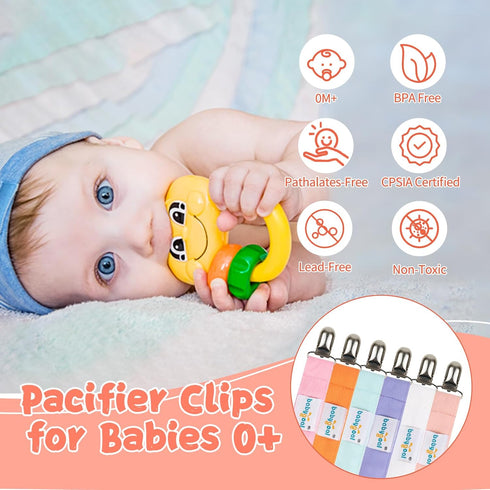 Babygoal Girl Pacifier Clips, 6 Pack Solid Color Pacifier Holder Clips for Boys and Girls Fits for Most Pacifier Styles and Baby Gift 6MP23...