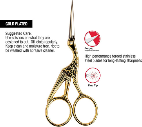 SINGER 4 Inch Forged Embroidery Scissors for Sewing, Cross-Stitching, Crafts, & More (Gold Stork & Spectrum Finish Unicorn Designs, 2-Pack)...