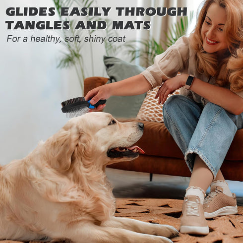 2PCS Dog Brush I Dog Brush for Shedding I Dog Bath Brush I Dog Brushes for Grooming I Double Sided Dog Hair Brush I Dog Brush For Short/Long Haire...