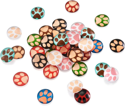 Craftdady 50Pcs Dog Pet Paw Printed Flatback Glass Cartoon Cabochons 12mm Half Round Cameo Glass Dome Cabochons Mixed Colors for Craft Photo Jewel...