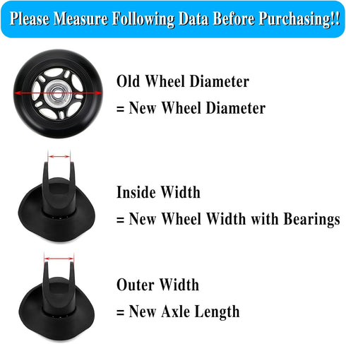 OwnMy 80mm x 24mm Luggage Suitcase Replacement Wheels, Rubber Swivel Caster Wheels Bearings Repair Kits, A Set of 2...