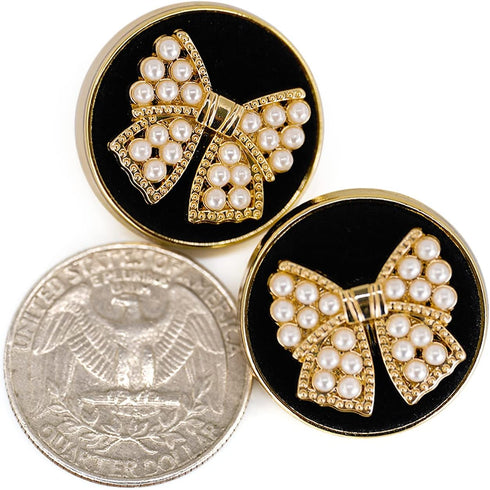 Faux Pearl Embellished Bow Knot Metal Shank Sewing Buttons 10 Pcs - 23mm, 7/8"...