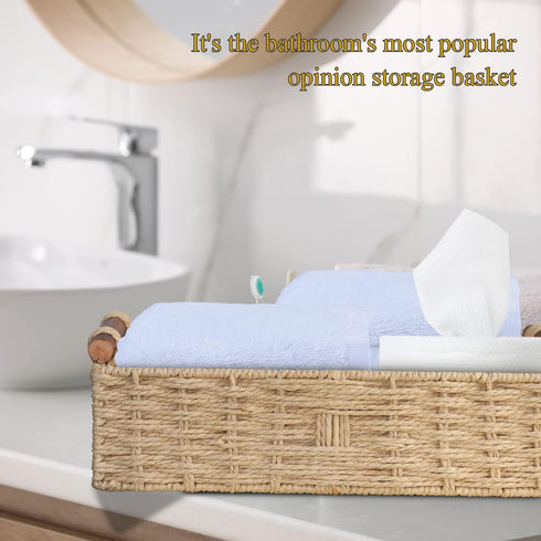 Round Paper Rope Storage Basket with Handle, Beige, 14.5in x 6.6in x 3.74in...