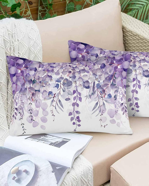 Purple Eucalyptus,Romantic Elegant Flower Leaves Herbs Outdoor Pillow Cover 12x20 Inch Cushion Sham Case, Waterproof Decorative Lumbar Throw Pillo...