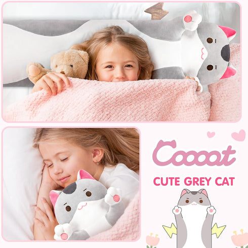 Long Cat Plush, Cute Cat Stuffed Animals Soft Plushies, Kitten Kawaii Kids Plush Cat Body Pillow Doll Plush Toys for Girls (Gray Cat 20 Inch)...