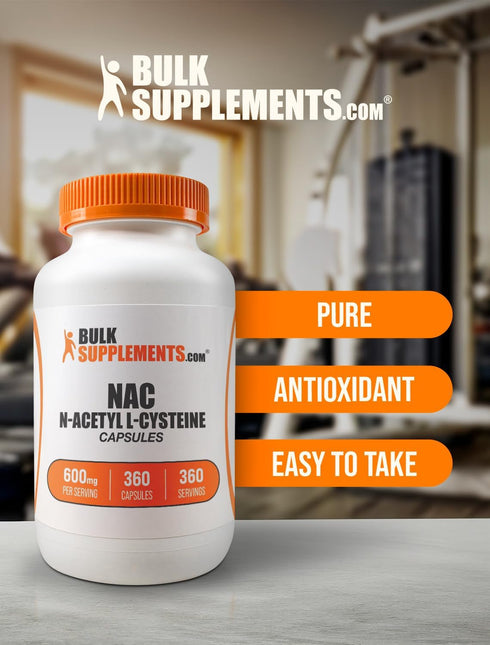 BulkSupplements.com N-Acetyl L-Cysteine Capsules - N-Acetyl Cysteine 600mg, NAC Supplement - 600mg per Capsule, Gluten Free - 1 NAC Capsule per Se...