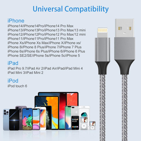 iPhone Charger, Lightning Cable 4PACK 6inch+5ft+5ft+5ft Nylon Braided USB Charging Cable High Speed Data Sync Cord Compatible with iPhone 13/12/11...