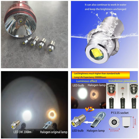 LED Flashlight Bulb Upgrade Replacement 3CD 4CD Cells 4.5V 6V 18V DC4-24V LED Conversion Kit Flashlights Torch Bulb P13.5S PR2 LED 3W Bulbs 18V Fl...