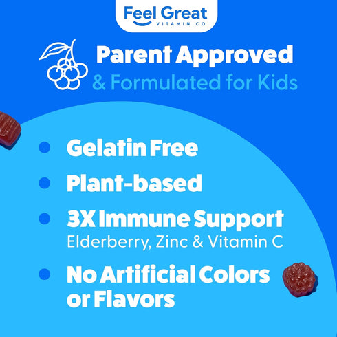 Feel Great Vitamin Co. Elderberry Gummies for Kids | Immune Support | Natural Antioxidant Immune Booster | with Vitamin C and Zinc | Gluten Free &...
