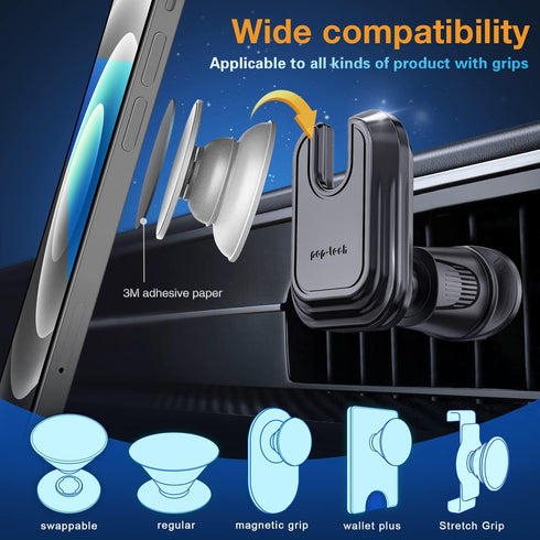 pop-tech Car Vent Phone Mount for Socket Grip, Air Vent Clip Phone Holder Compatible with Magsafe Wallet Black & iPhone Samsung Card Holder, Cell ...