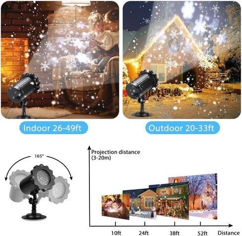 Snow Projector Lights, Christmas Snowflake Night Projection Lamp, IP65 Waterproof Outdoor LED Snow Spotlight for Halloween Holiday Party Home Deco...