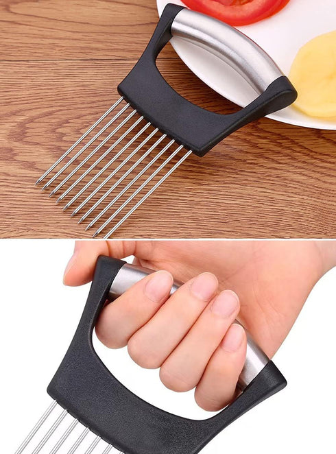 Onion Cut Tomato Slicer Lemon Handy Kitchen Slicing Tool With 10 Even Prongs For Onion Lemon Potato Tomato Slices And Can Be Used To Assist In Cut...