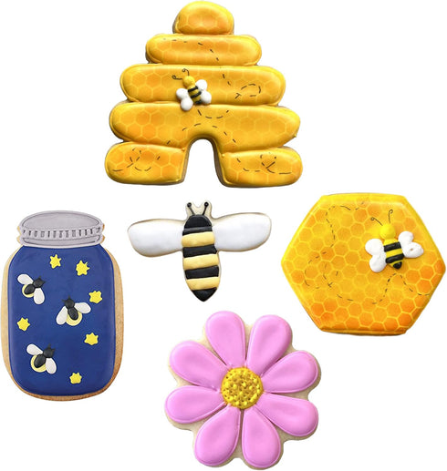 Bee Cookie Cutters 5-Pc. Set Made in the USA by Ann Clark, Bee, Beehive, Small Flower, Honeycomb, Honey Jar...