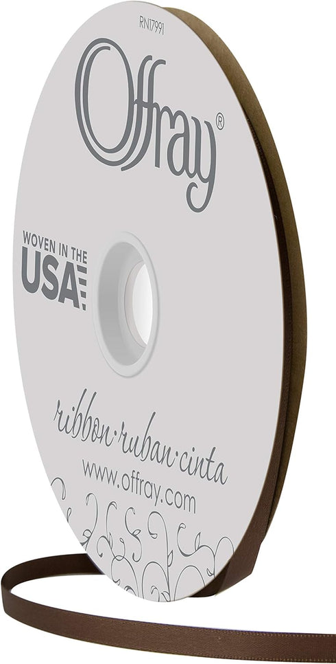 Offray 1/4" Wide Double Face Satin Ribbon, 100 Yards, Brown...