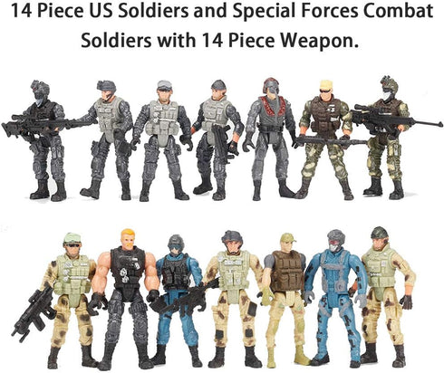 14 Pack Army Men and SWAT Team Soldiers Action Figures,Soldiers Action Figures Playset with 14 Design Military Weapons Accessories, for Kids Child...