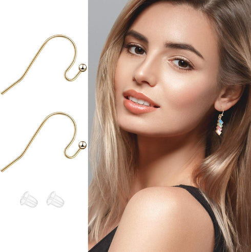 220 Pieces French Earring Hooks Ear Wire Ball Dots in Gold and Silver with 220 Pieces Clear Earring Backs Kit for Jewelry Making Bag Gift...
