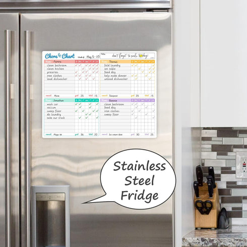 JJPRO Non-Magnetic Dry Erase Chore Chart Whiteboard for Fridge-Chore Chart for Multiple Kids- Clings to All Smooth Surfaces(e.g. Stainless Steel F...