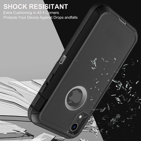 for iPhone XR Case, Military Grade 3 in 1 Heavy Duty Shockproof/Drop Proof/Dust Proof Case with 2Pcs Tempered Glass Screen Protector (Black/Grey)....