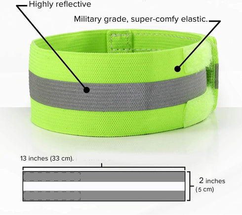 (2 Pack) High Visibility Reflective Bands Wristbands for Cycling Running Arm Wrist Ankle Bands Leg Straps and as Bike Pants Cuff Clip...