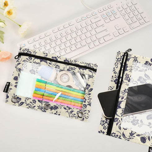CBBYY Goth Bat Pencil Pouches for 3 Ring Binder,2 Pack 3 Ring Binder Pencil Case With Zipper Reinforced Grommets,Pencil Bags for Office Organizers...