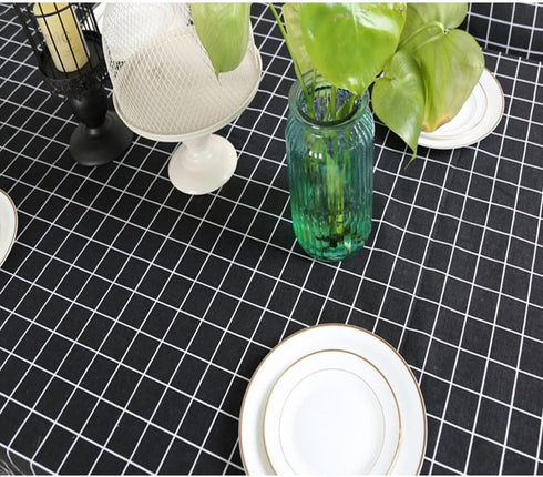 Bringsine Fashion Classic Rectangular Cotton Linen Table Cloth Black Check Tablecloth Vintage Dinner Picnic Home Deco(Square, 36 X 36 Inch)...