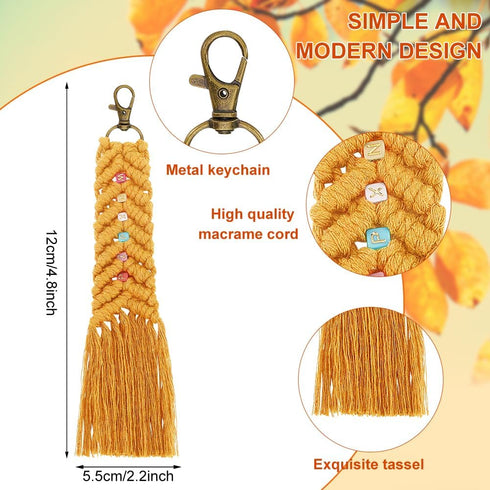 DIY 6 Set Personalized Macrame Keychain Kit Name Macrame Keychain for Boho Bag Car Key Purse Phone Wallet Charm with Tassels Cotton Cord Instructi...