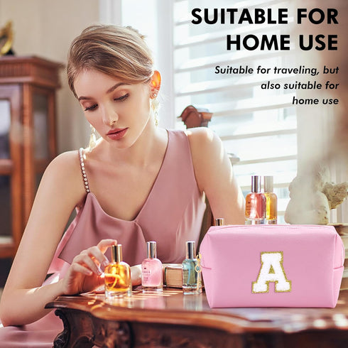 Initial Makeup Bag Personalized Preppy Cosmetic Bag Travel Toiletry Bag Waterproof PU Small Makeup Pouch Bag for Purse Birthday Gift Cute Stuff fo...