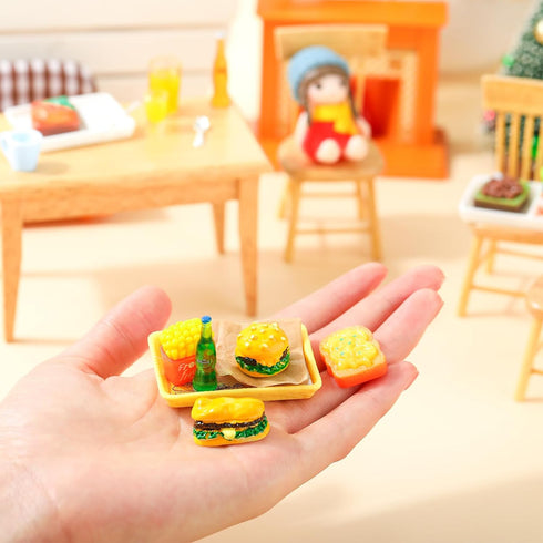 38 Pcs Miniature Food Toy Miniature Doll House Accessories Miniature Play Sets Small Doll Food Dollhouse Food, Hamburger Fries Soda Milk Juice Fas...