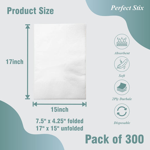 Bell Marque White Dinner Napkin-300 2-Ply White Dinner Napkins, 0.1" Height, 17" width, 15" Length (Pack of 300)...