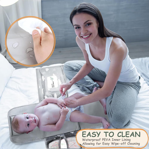 Portable Diaper Changing Pad - Travel Waterproof Baby Changing Mat with Shoulder Strap - Foldable Diaper Changing Station with Wipes Pocket...