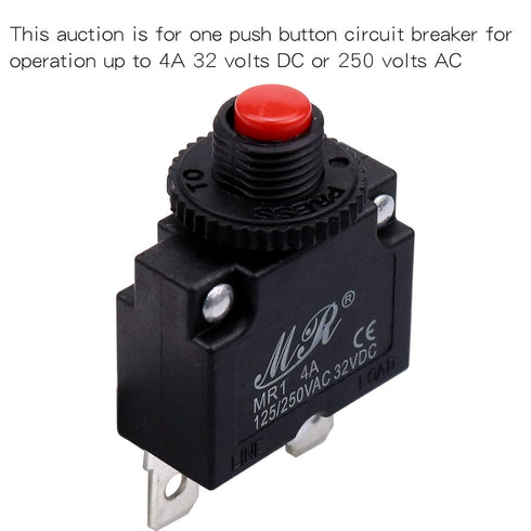 4 Amps Thermal Circuit Breakers, 125/250V AC 32V DC Push Button Manual Reset Overload Protector Circuit Breaker Switch 4A 5 Pack...