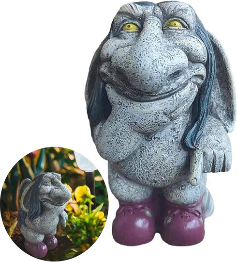 Gray Resin Thinking Gnome Troll Sculpture, Garden Statue Decor for Outdoor Patio Halloween, Christmas Decorations, Parties and Events...