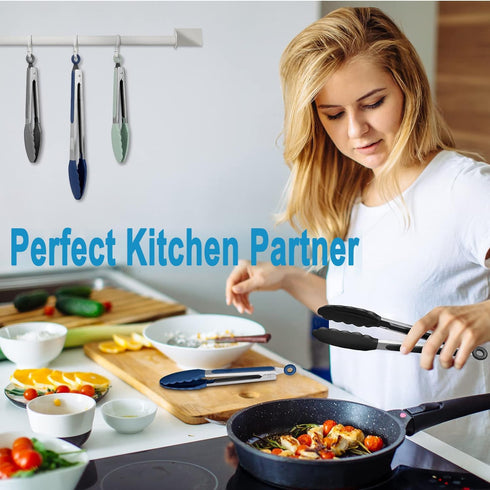 Kitchen Tongs, Stainless Steel Silicone Tongs for Cooking 600ºF High Heat-Resistant BBQ Grilling Locking Tongs, Set of 2-9" and 12"...