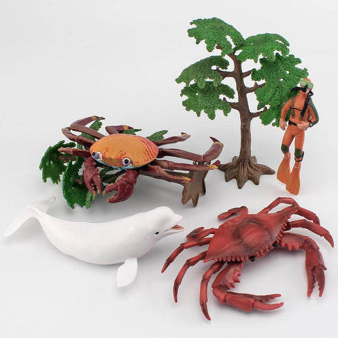 Ocean Sea Marine Animal Figure Toys Playsets 4 PCS Diver White Whale Crab Sally Crab Model Toy Desktop Decoration Collection Party Favors Toys for...