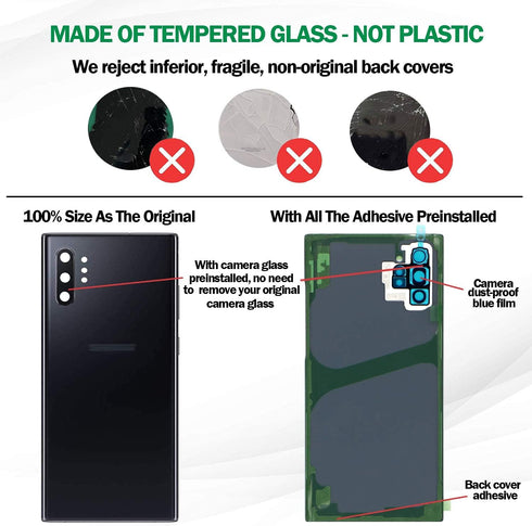 Galaxy Note 10+ Back Cover Glass Replacement with Pre-Installed Camera Lens+All The Adhesive+Installation Manual+Repair Tool Kit for Samsung Galax...
